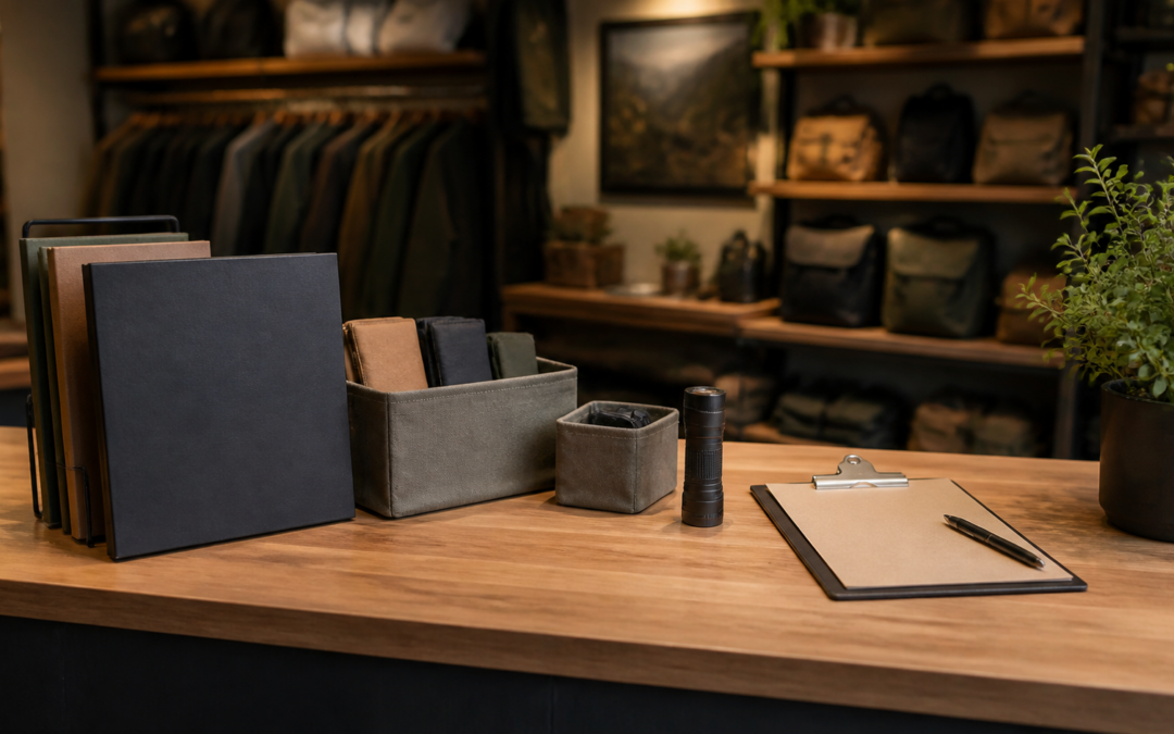 Retail store owner reviewing customer credit and consignment records