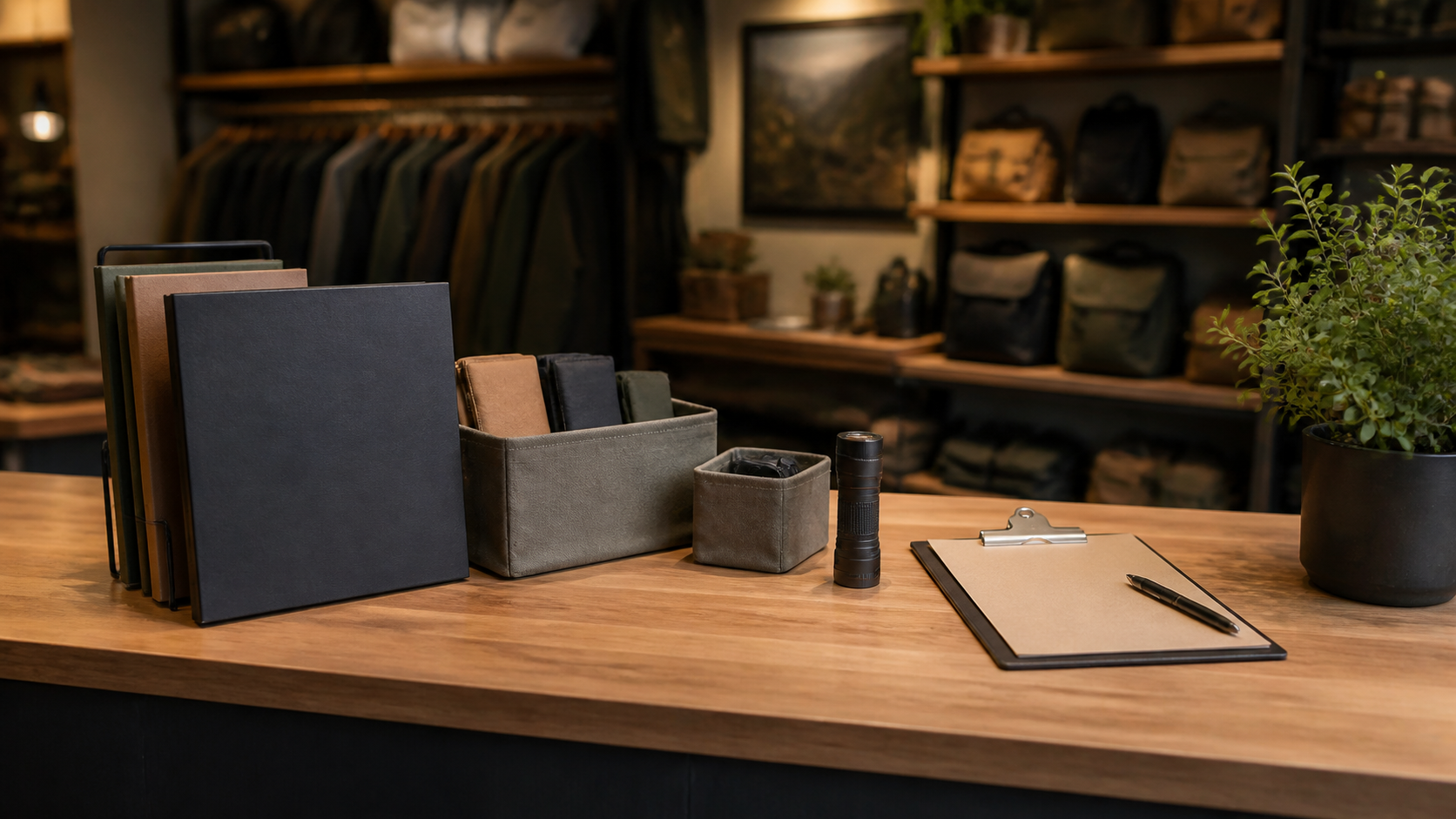 Retail store owner reviewing customer credit and consignment records