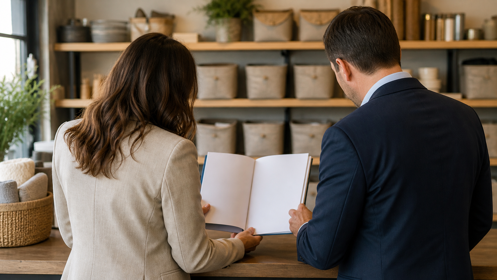 Store owner organizing supplier terms and customer obligation records
